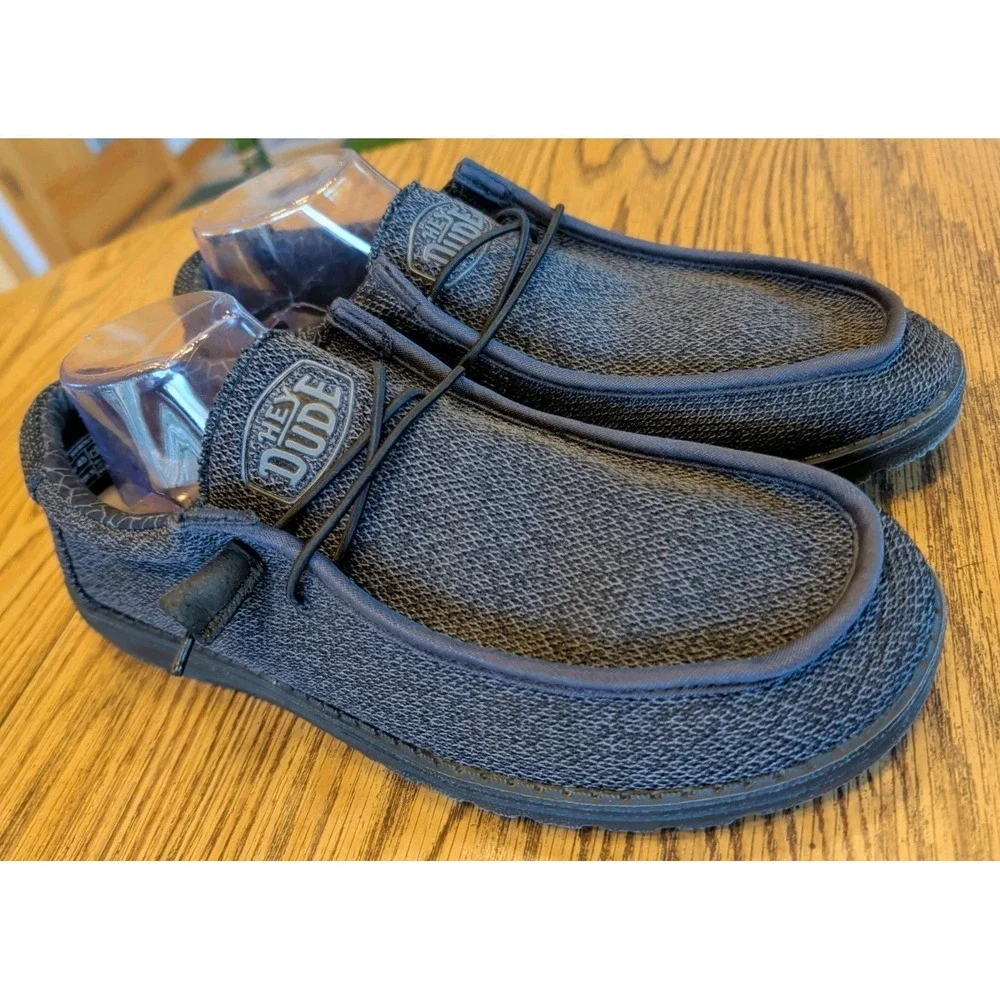 Hey Dude Wally Sox Micro Loafers Mens Size 12 Total Black Slip On Shoes